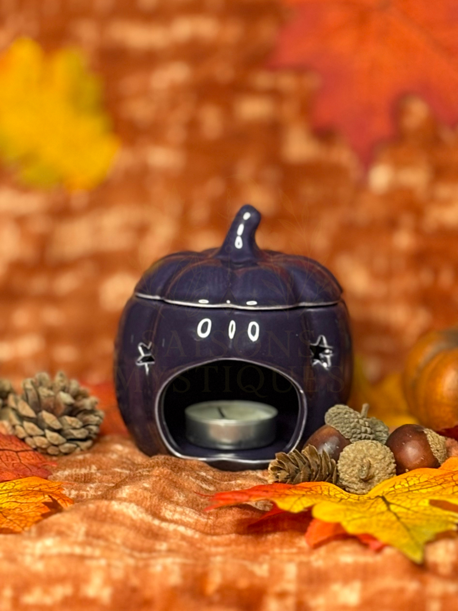 Brûleur d'huile citrouille d'automne bleu nuit