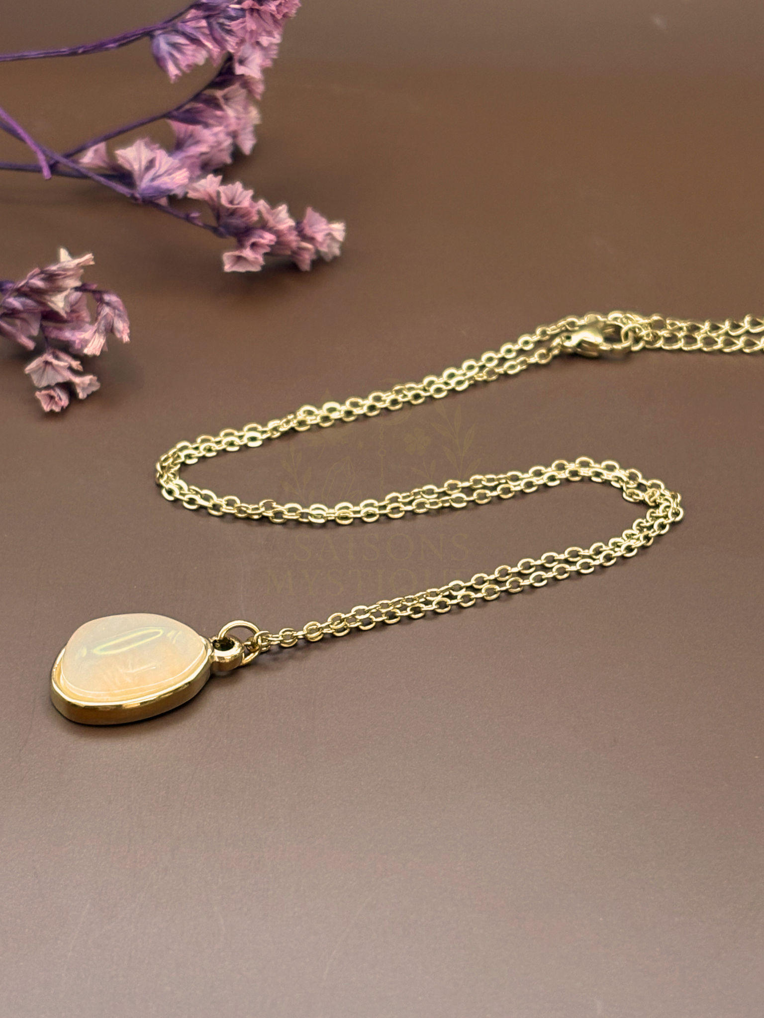 Collier doré Quartz Rose