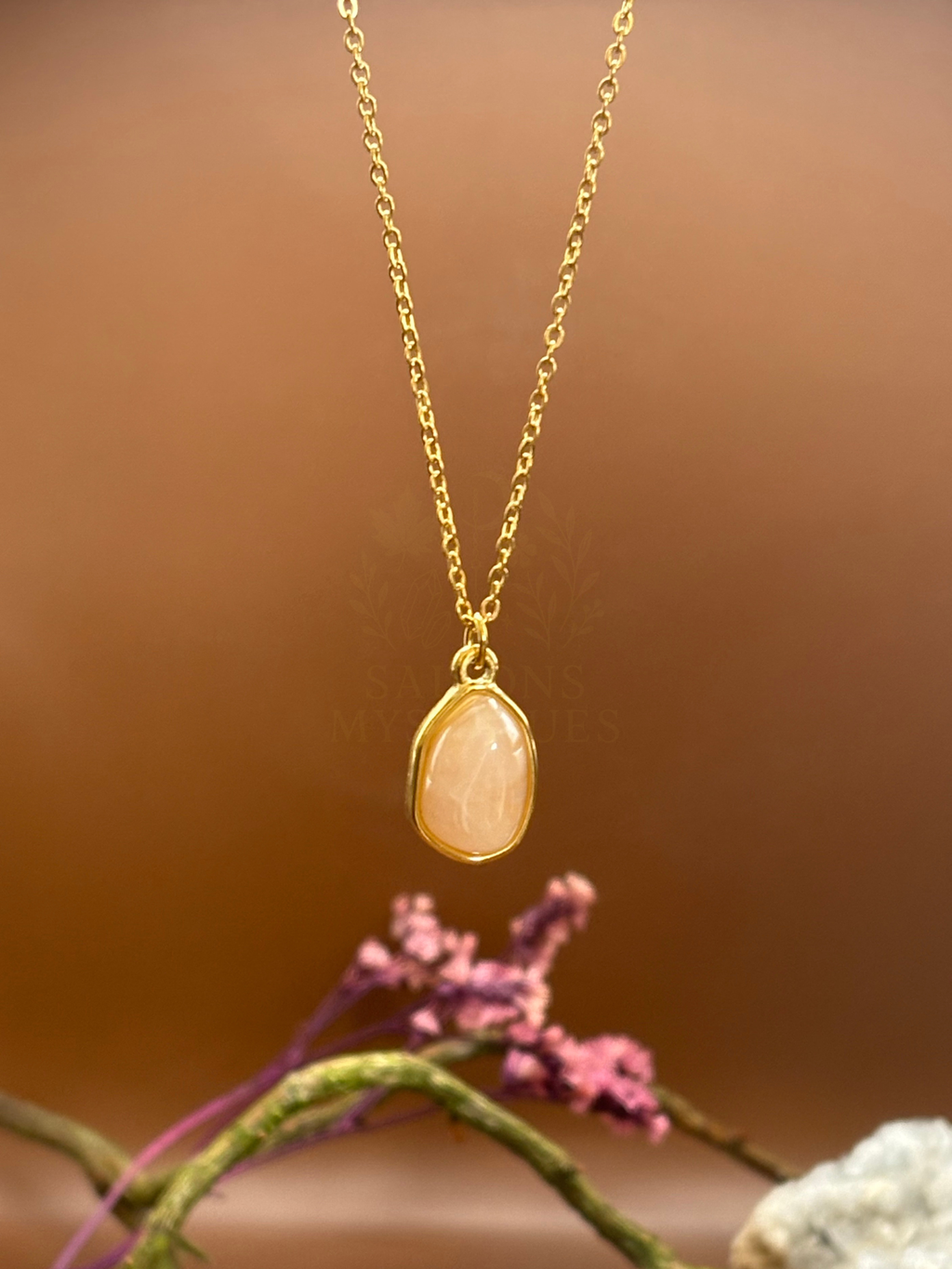 Collier doré Quartz Rose