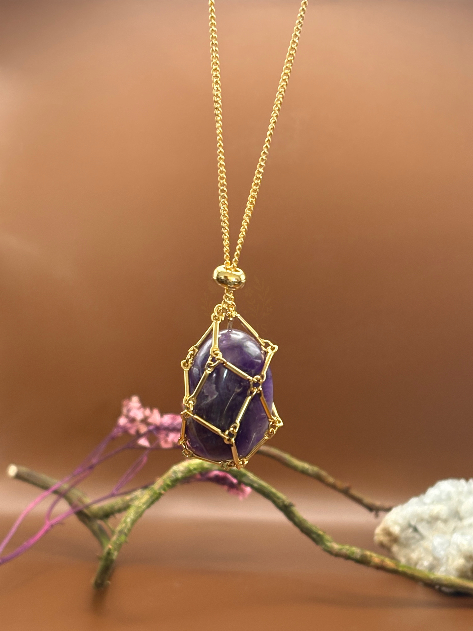 Collier Porte pierre acier inoxydable doré (pierre non incluse)